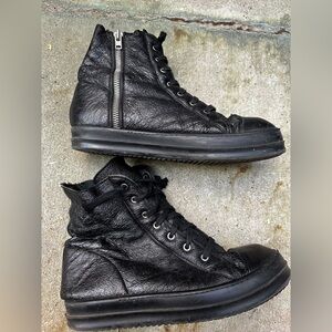 Rick Owen's Men's Hightop Black Leather Sneakers 43.5